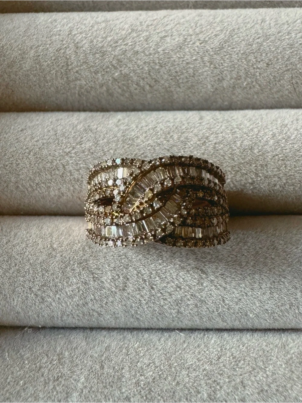 D’Joy Champagne Diamond 925 Sterling Silver Wave Statement Ring Size 6